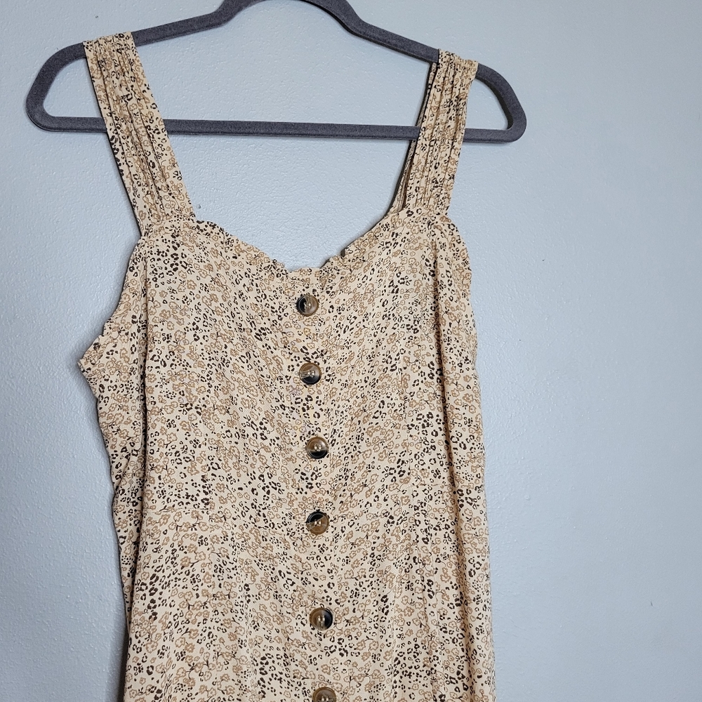 Japna Beige Floral Midi Dress with Front Buttons - Picture 3 of 6